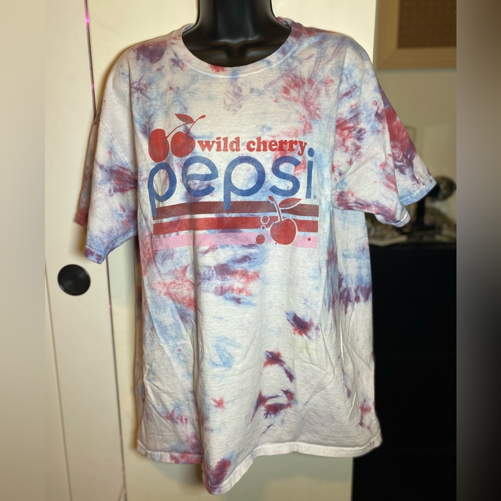 SOLD Purple Red & Blue Tie Dyed Pepsi Wild Cherry Tee Shirt XL